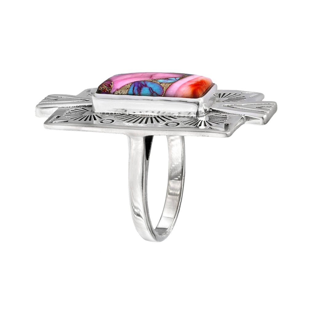 Pink Oyster Copper Turquoise Sterling Silver Statement Ring: 7