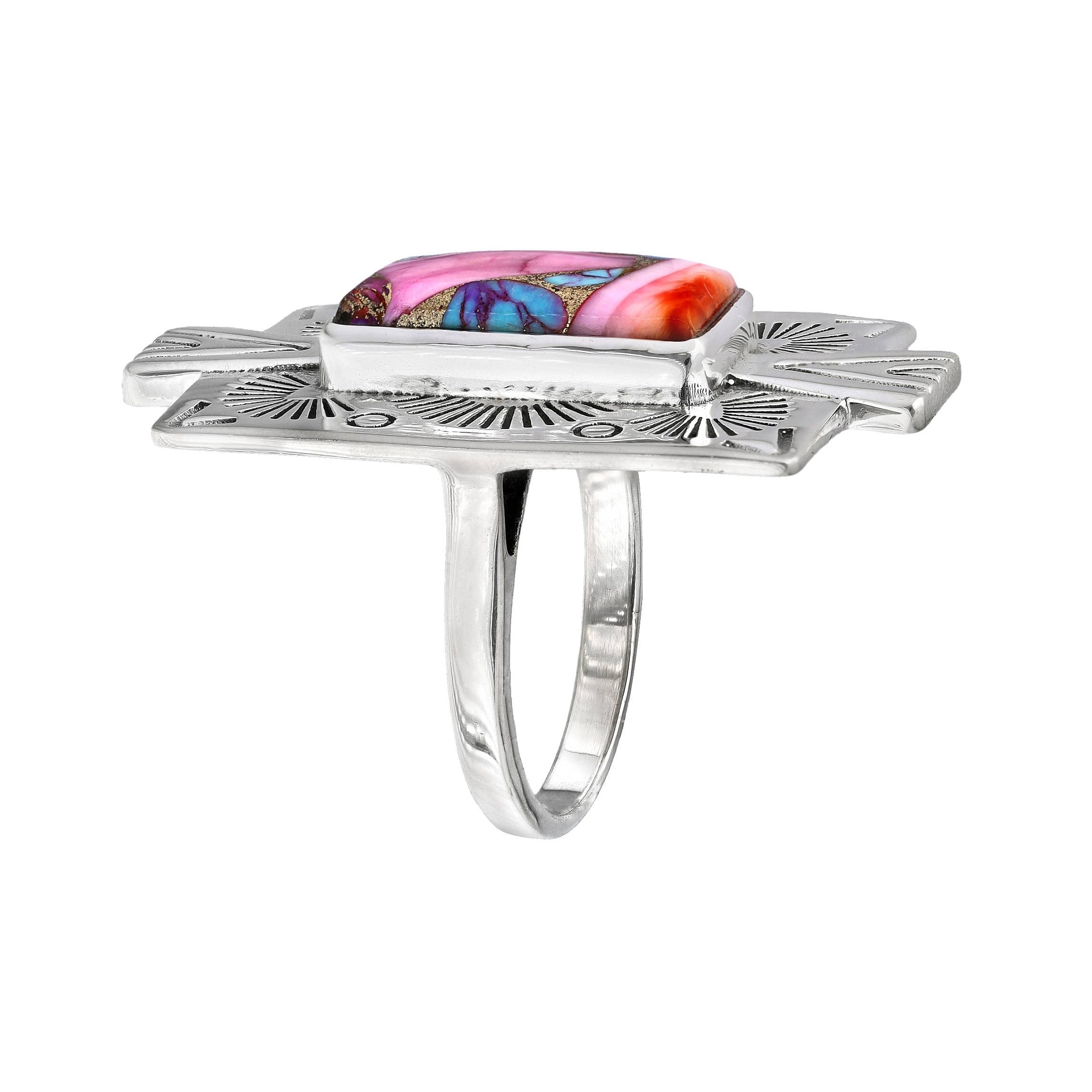 Pink Oyster Copper Turquoise Sterling Silver Statement Ring: 7