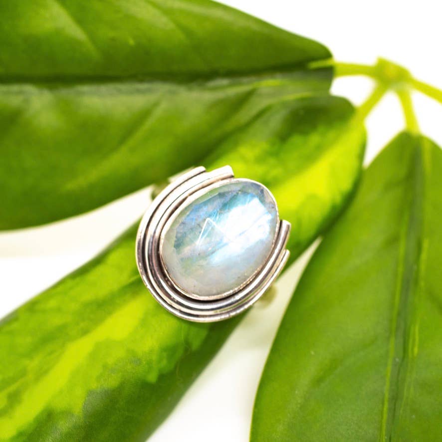 Sterling Silver Moonstone Horseshoe Ring: 8