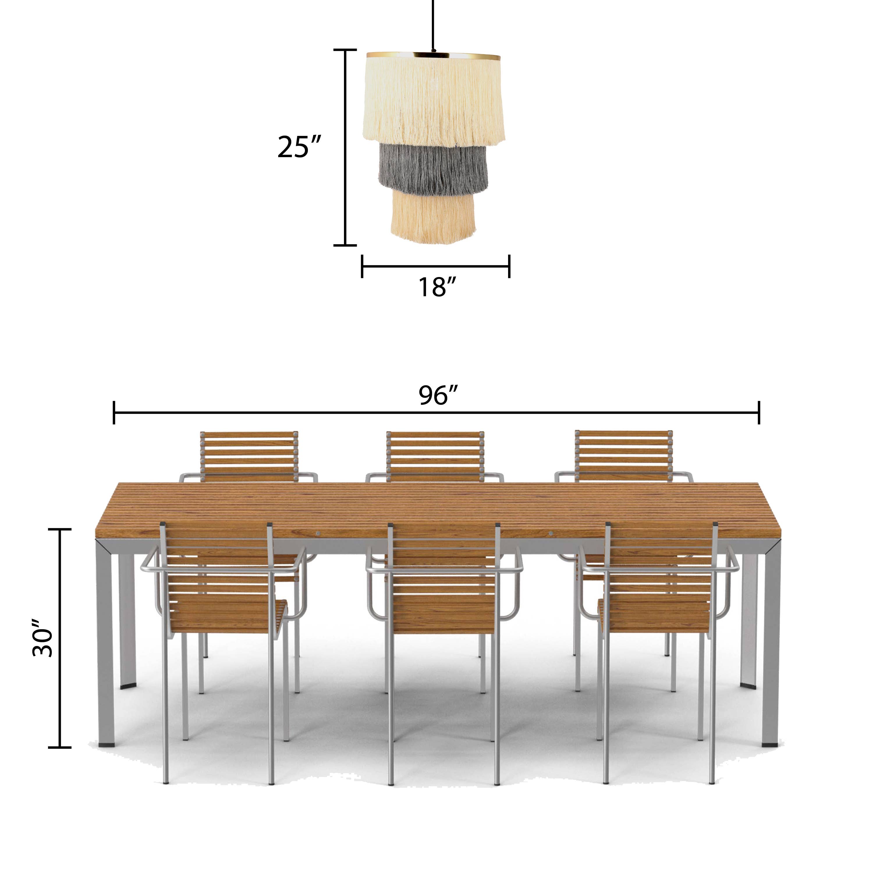 18"W Enya Cream and Grey Fringe Pendant Light