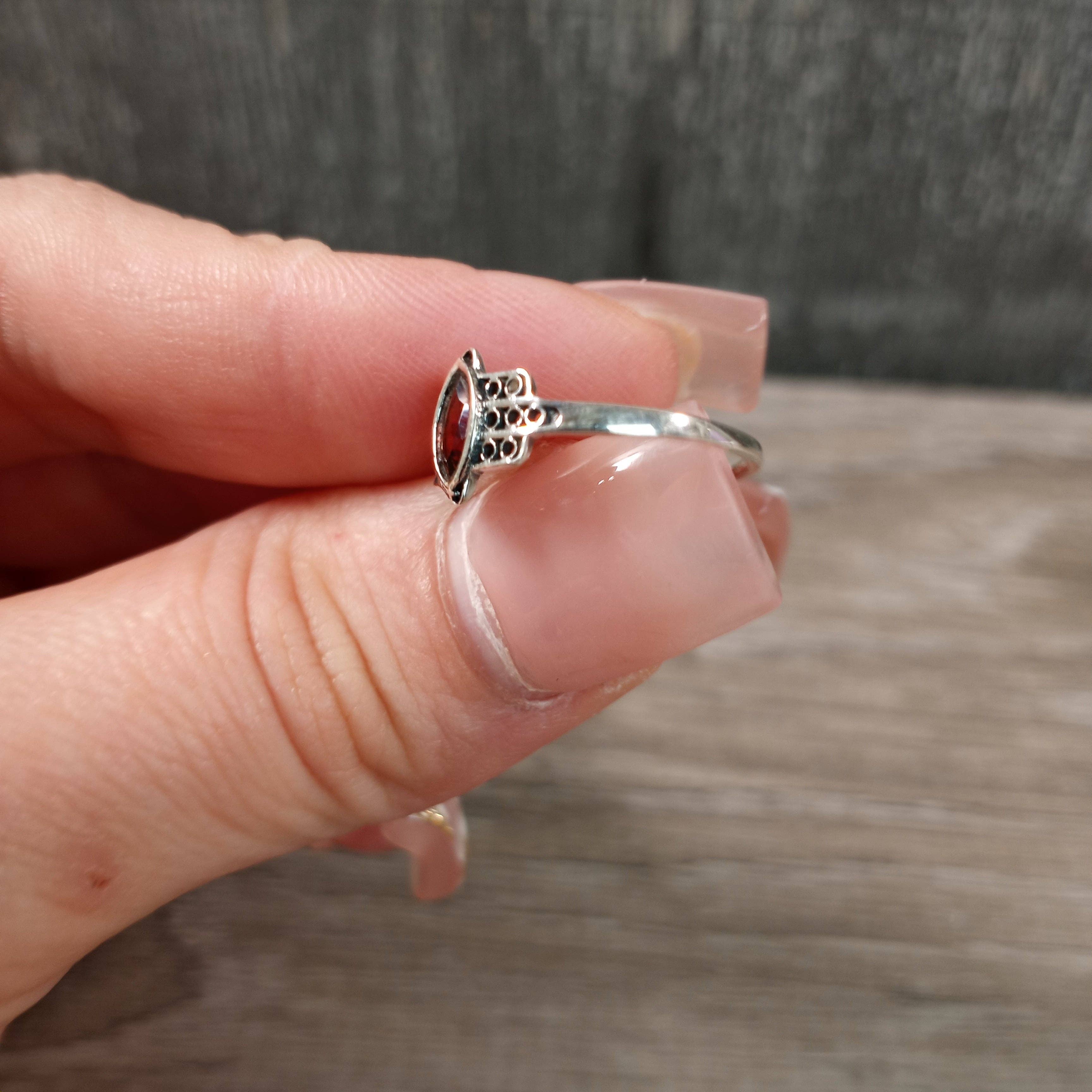 Sterling Silver Ring Hamsa Hand Boho: Citrine / 8
