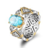 Silver 7 White Gold Plated 925 Sterling Silver Silver Created Aquamarine Geometric Rings