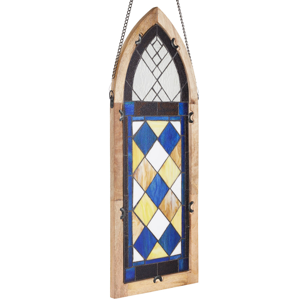 36"H Victorian Checkerboard Stained Glass Window Panel