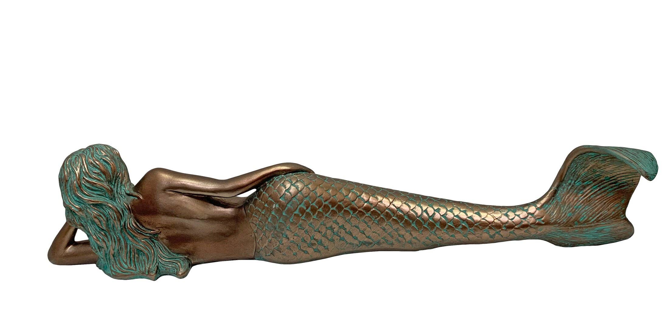 25"L Little Dreamy Lying Mermaid Bronze patina finish