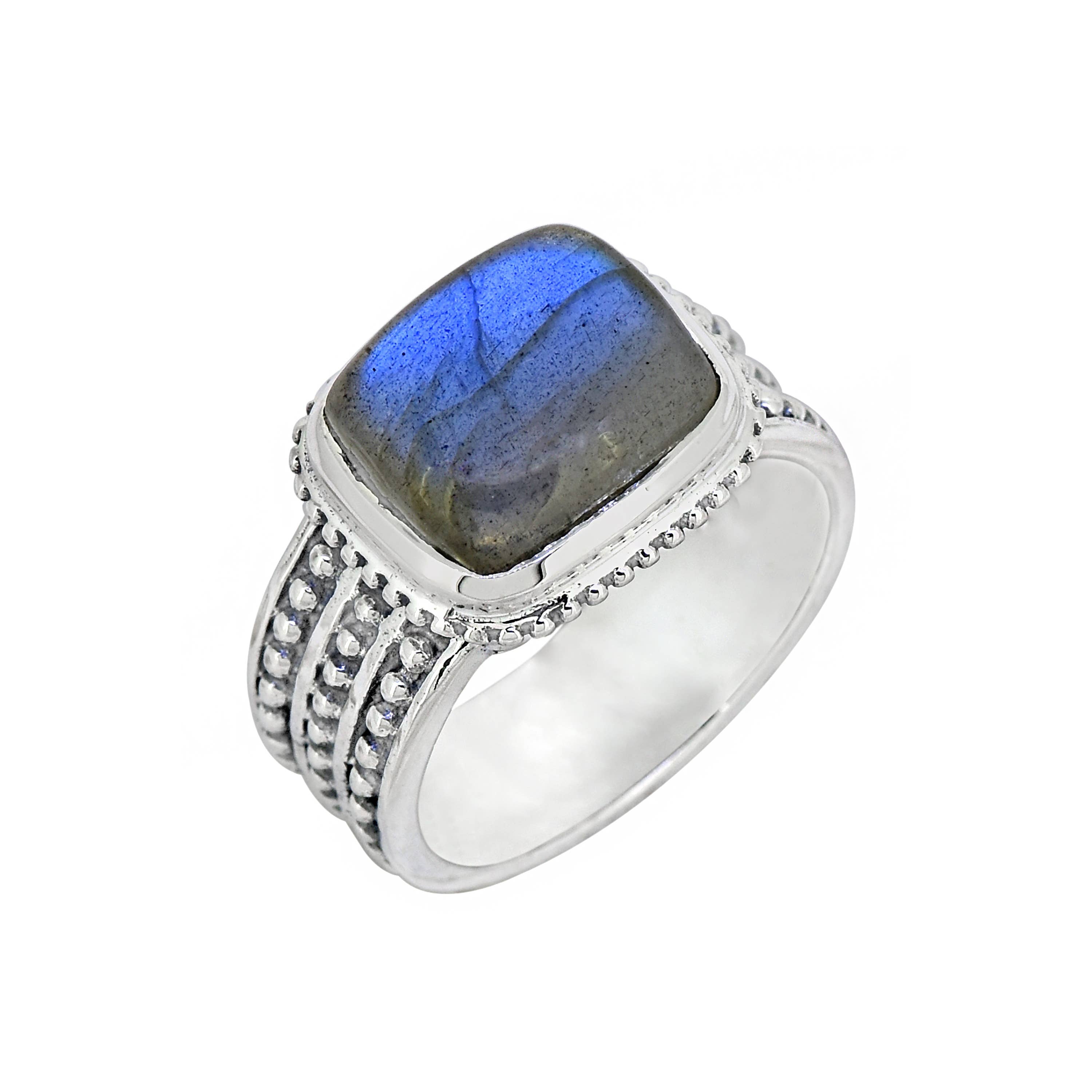 925 Sterling Silver Labradorite Gemstone Textured Ring: 7