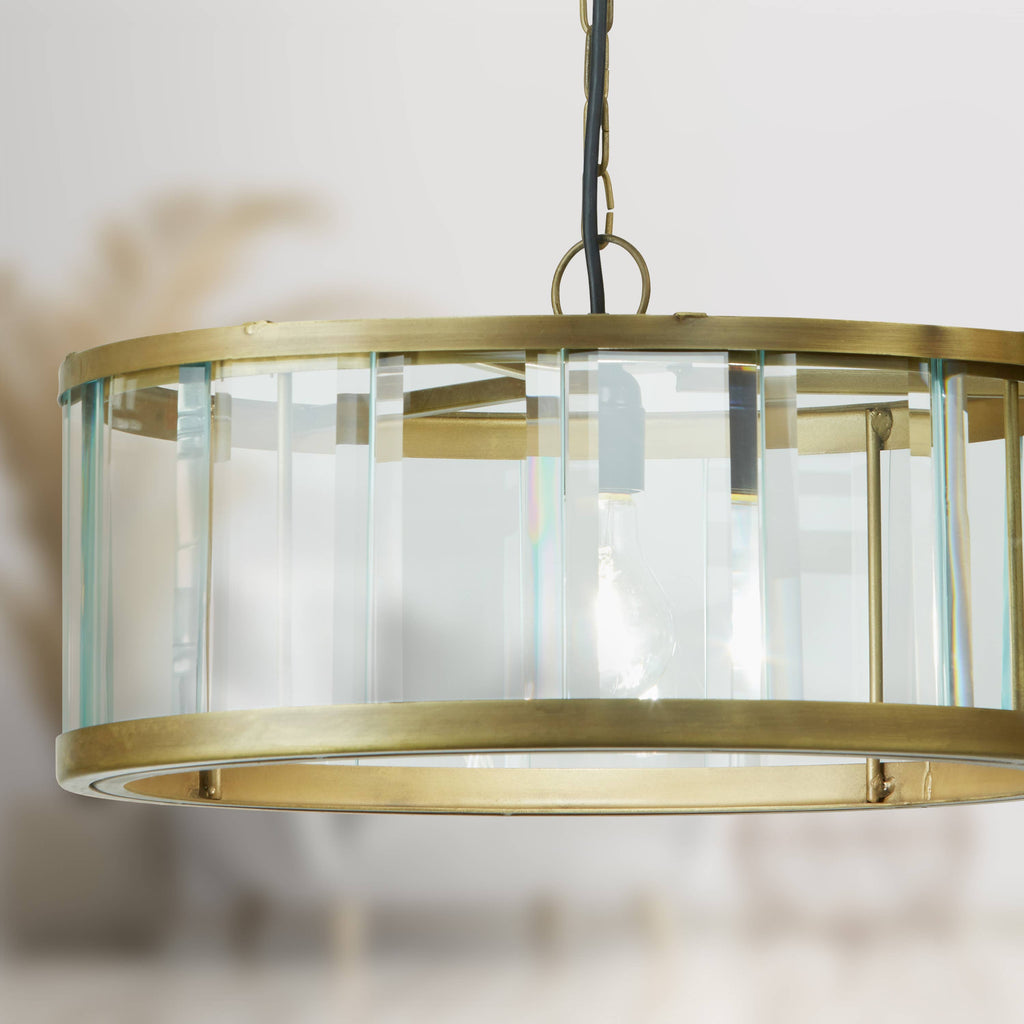 17" Angelina Gold Metal and Beveled Glass Hanging Pendant
