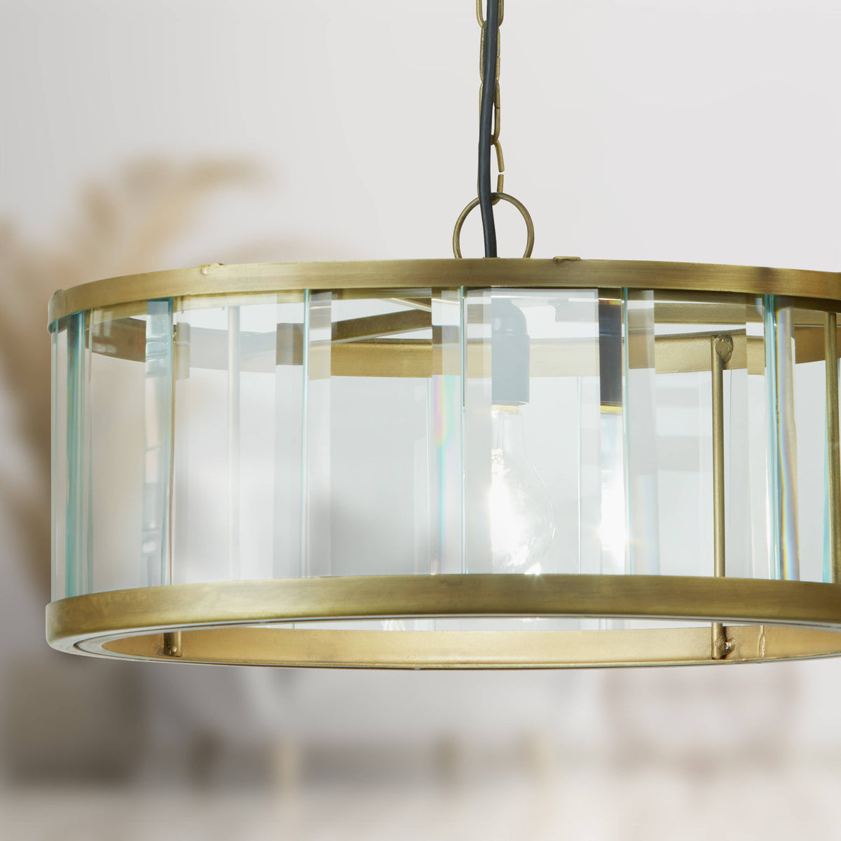 17" Angelina Gold Metal and Beveled Glass Hanging Pendant
