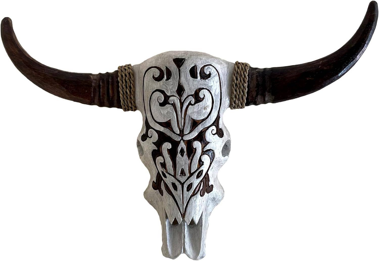 Large Skull Wall Decor Wooden Hanging Steer Skull Statue - L