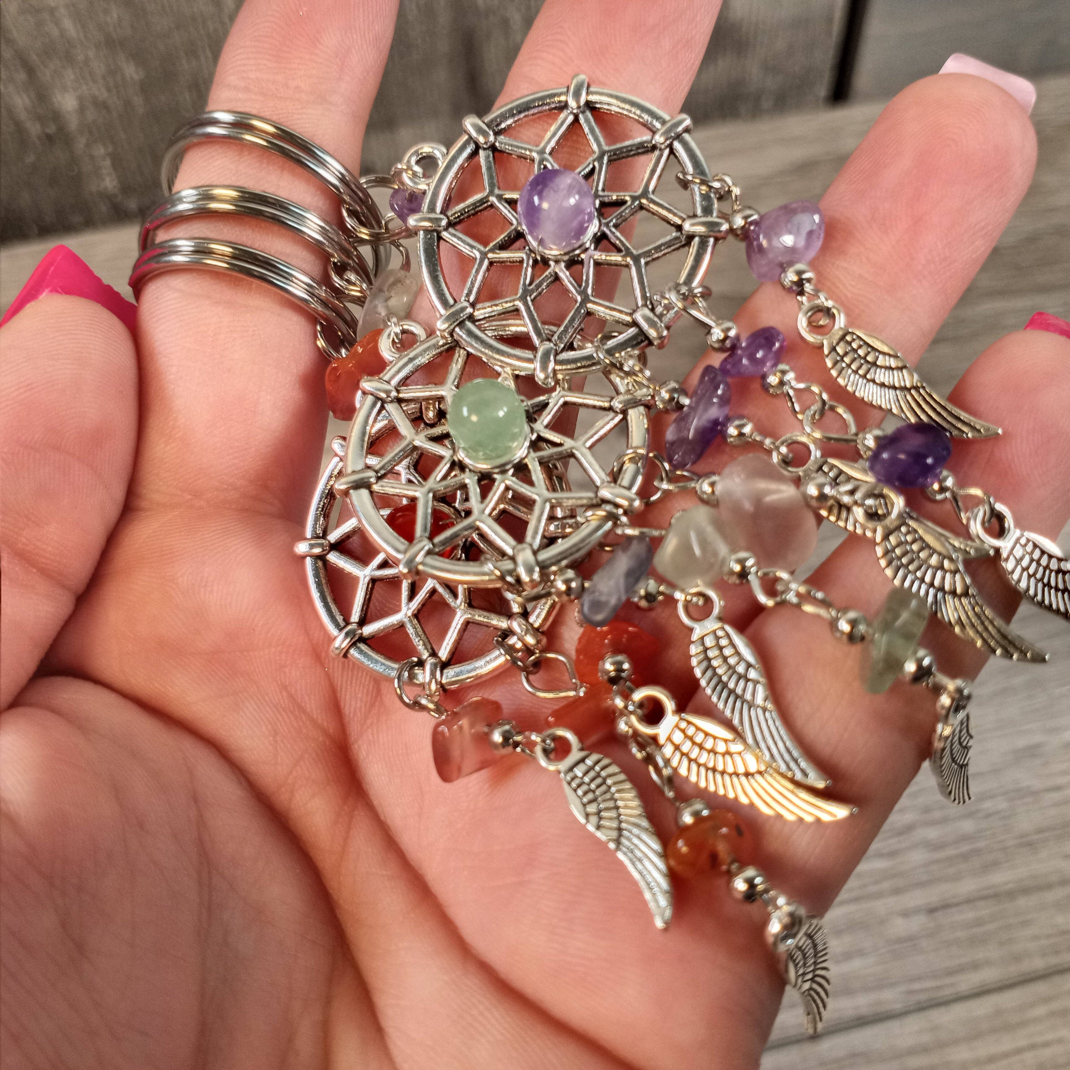 Dreamcatcher Keychains with Assorted Gemstones - Unique Gift