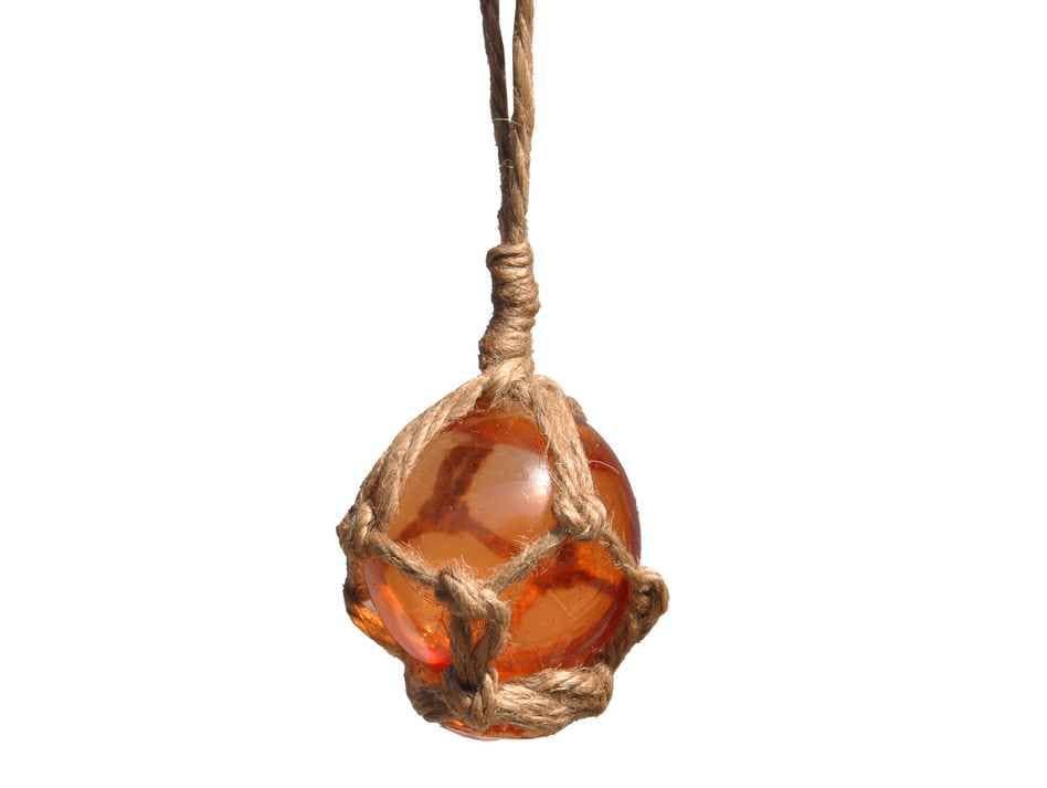 Orange Japanese Glass Ball Fishing Float With Brown Netting
