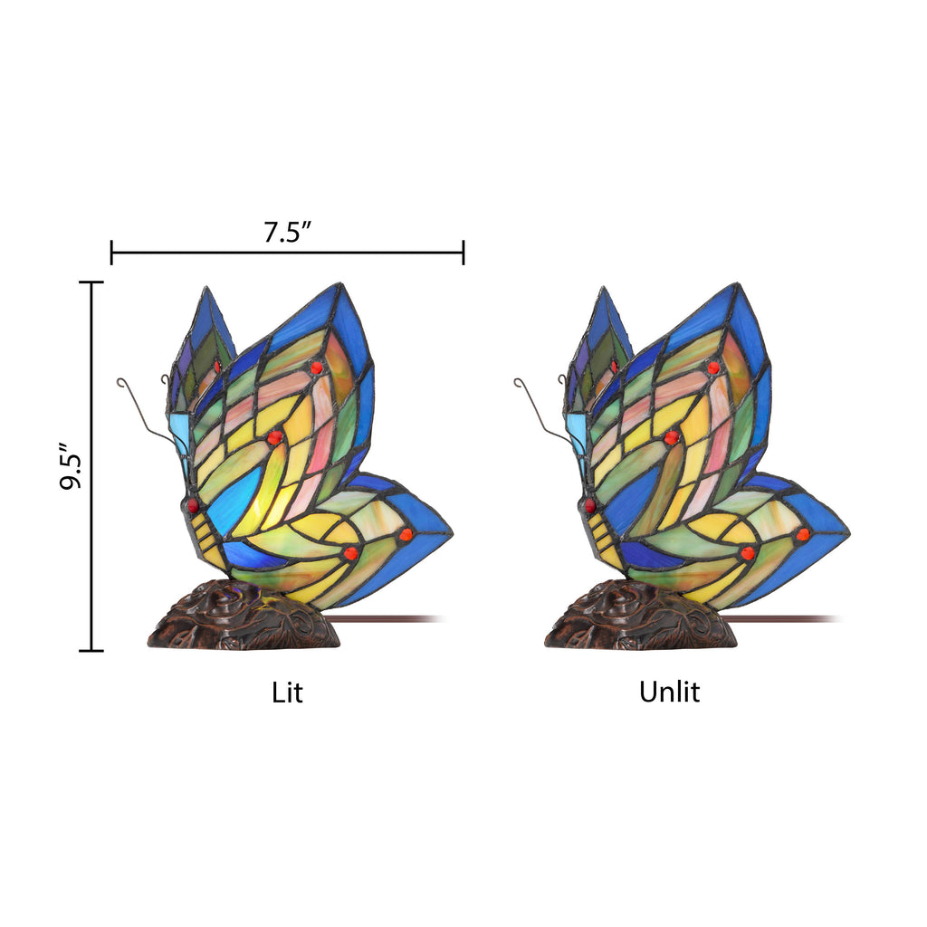 9.5" Luella Red Butterfly Stained Glass Accent Novelty Lamp