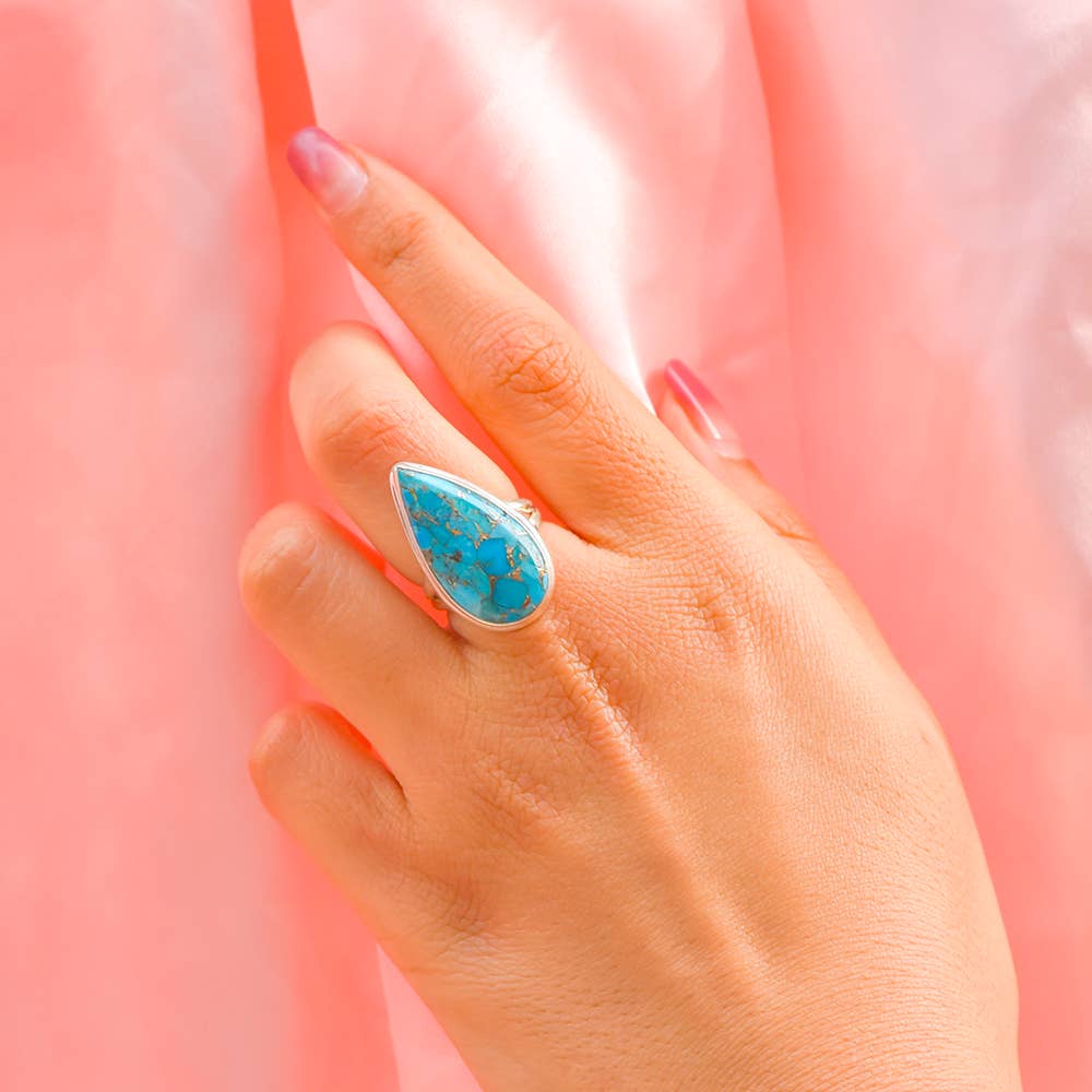 Blue Copper Turquoise Solid 925 Sterling Silver Ring Jewelry: 7