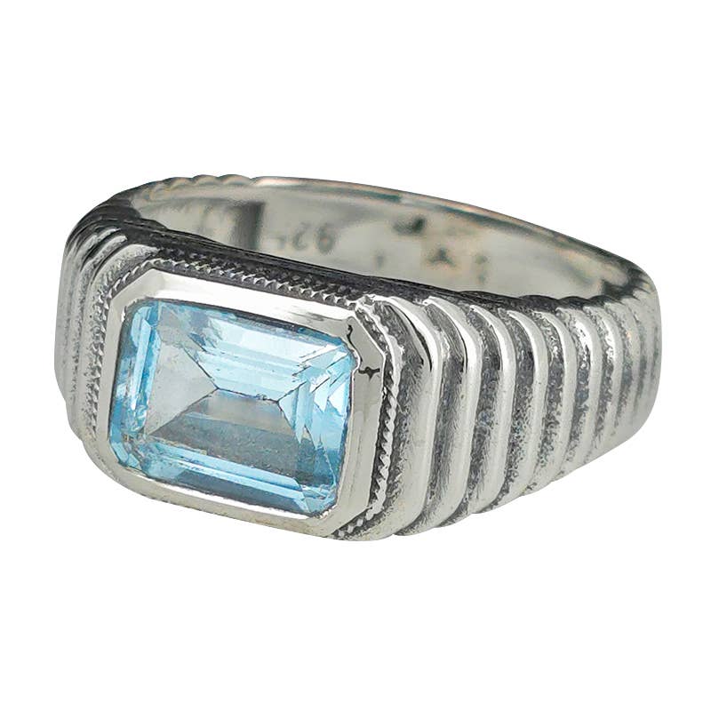 Faceted Blue Topaz Sterling Silver Ring: 7