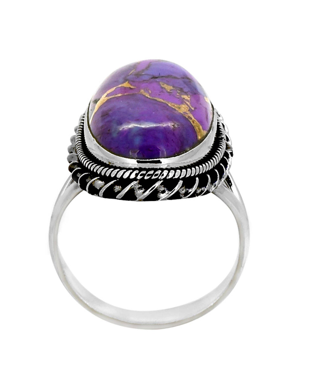 Purple Copper Turquoise 925 Sterling Silver Chunky Ring: 10