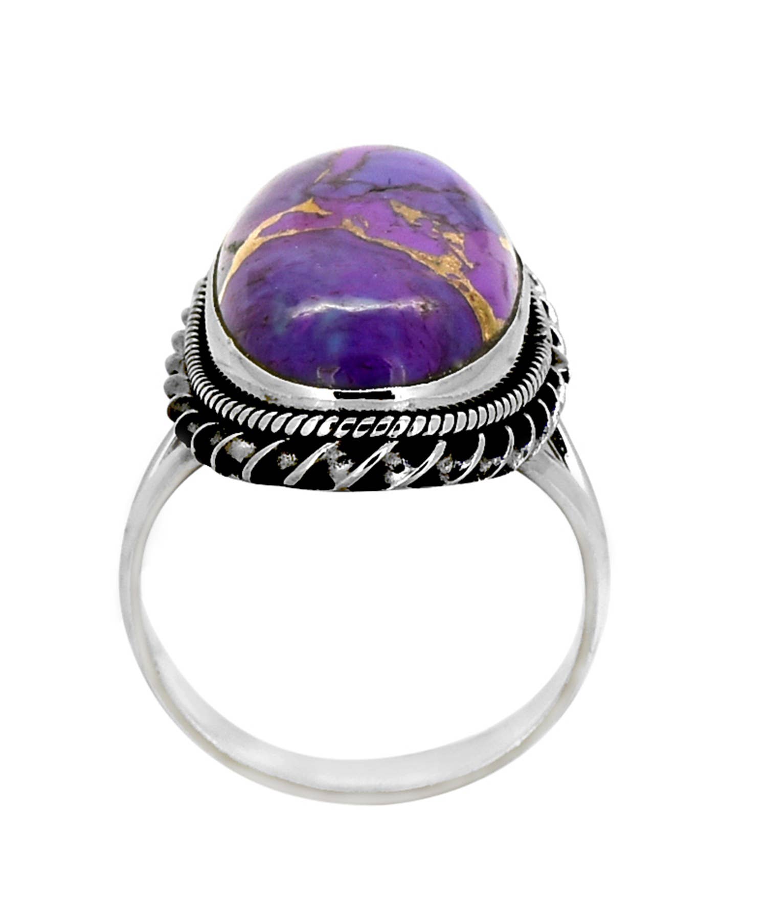 Purple Copper Turquoise 925 Sterling Silver Chunky Ring: 10