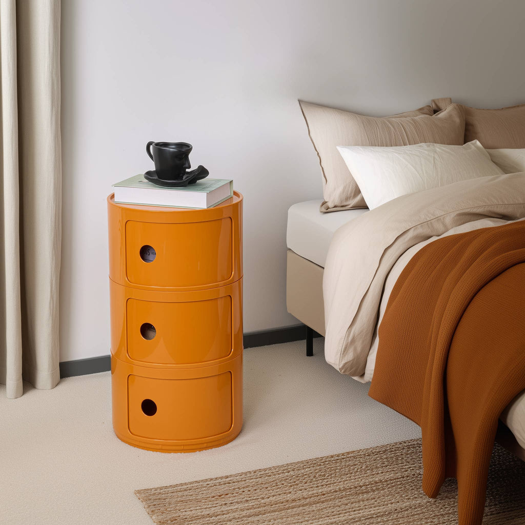 3 Tiers Round Storage Drawers Nightstand