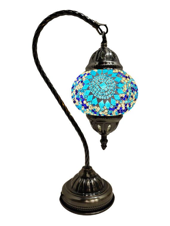 Hanging Mosaic Desk Lamp - Turquoise mosaic glass sunburst