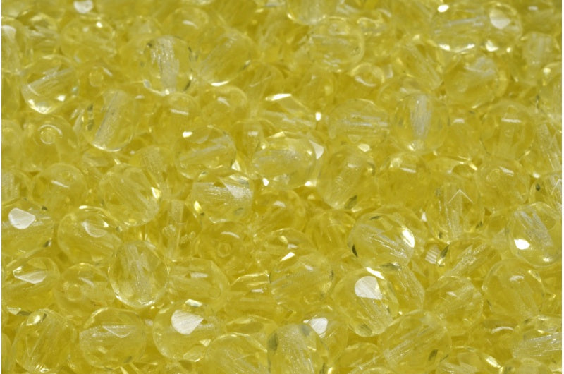 Faceted Round Fire Polished Beads, Transparent Yellow (80120), Glass, Czech Republic