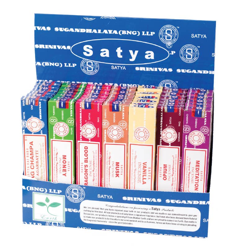 15 Gram Satya Assorted Musk, Vanilla, Opium, Meditation, Nag Champa, Money, Dragon's Blood Incense Unit