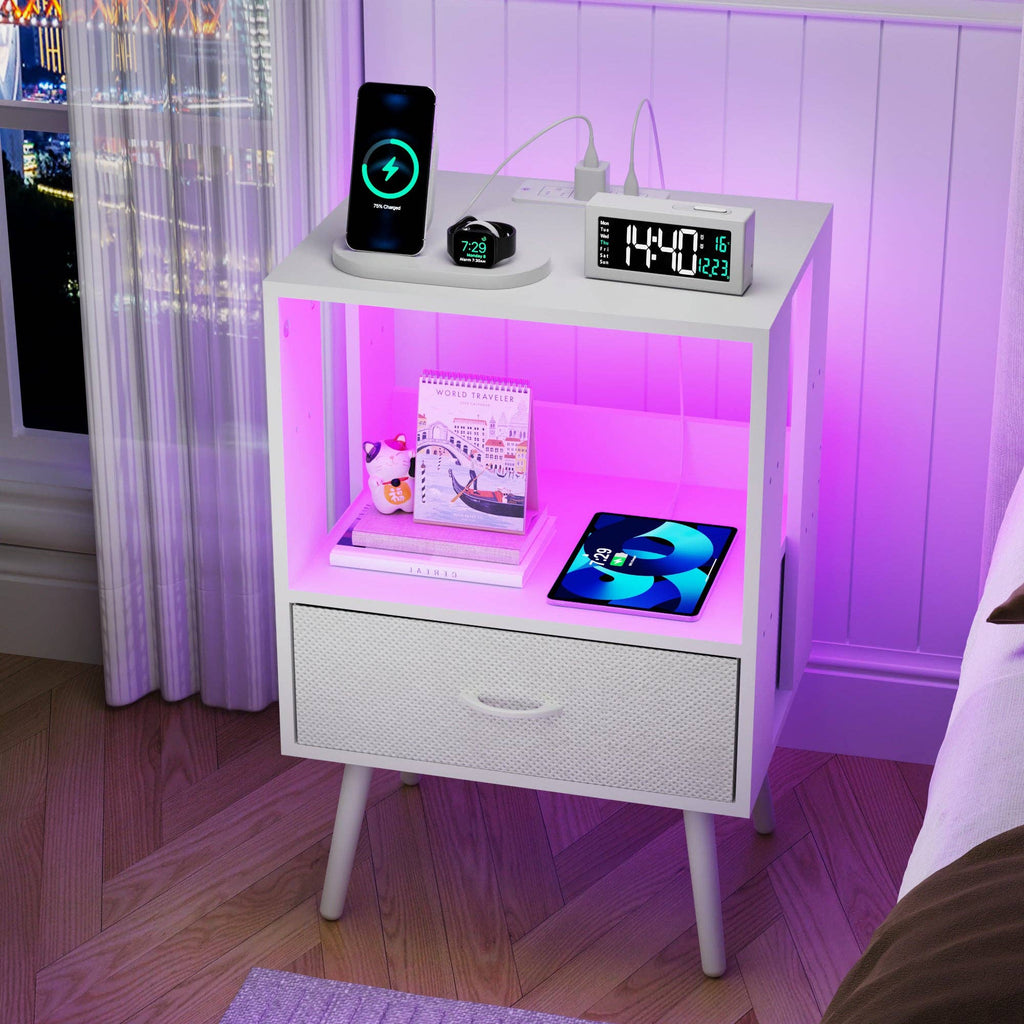 2-Pack Modern Nightstand with Charging Station, White: Default