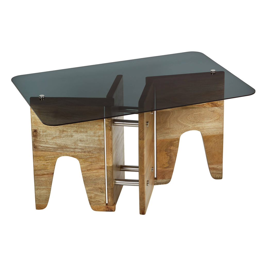 32" Mildred Mid-Century Wood & Gray Glass Coffee Table