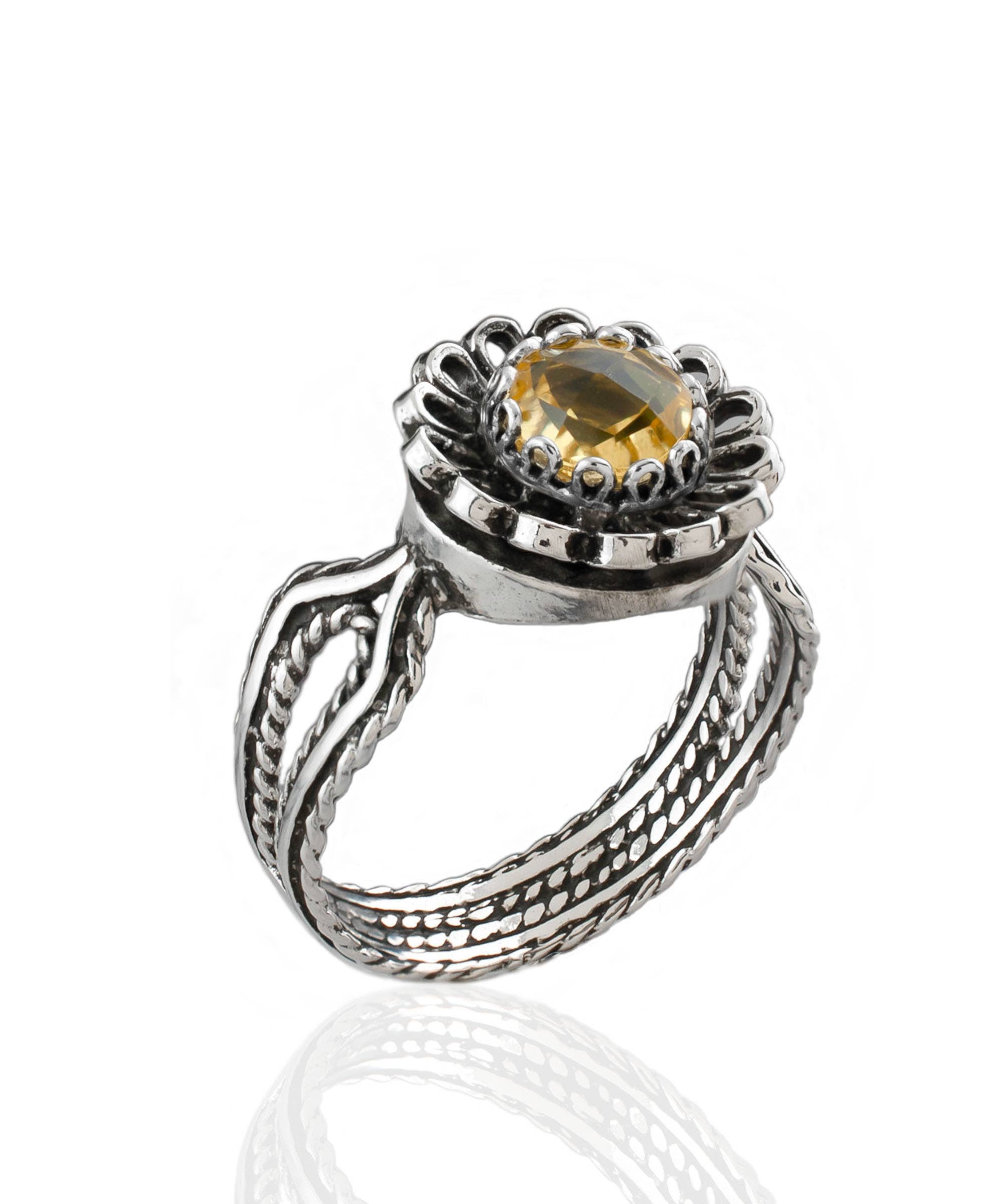 Art Dainty Citrine Gemstone Women Silver Ring: 7