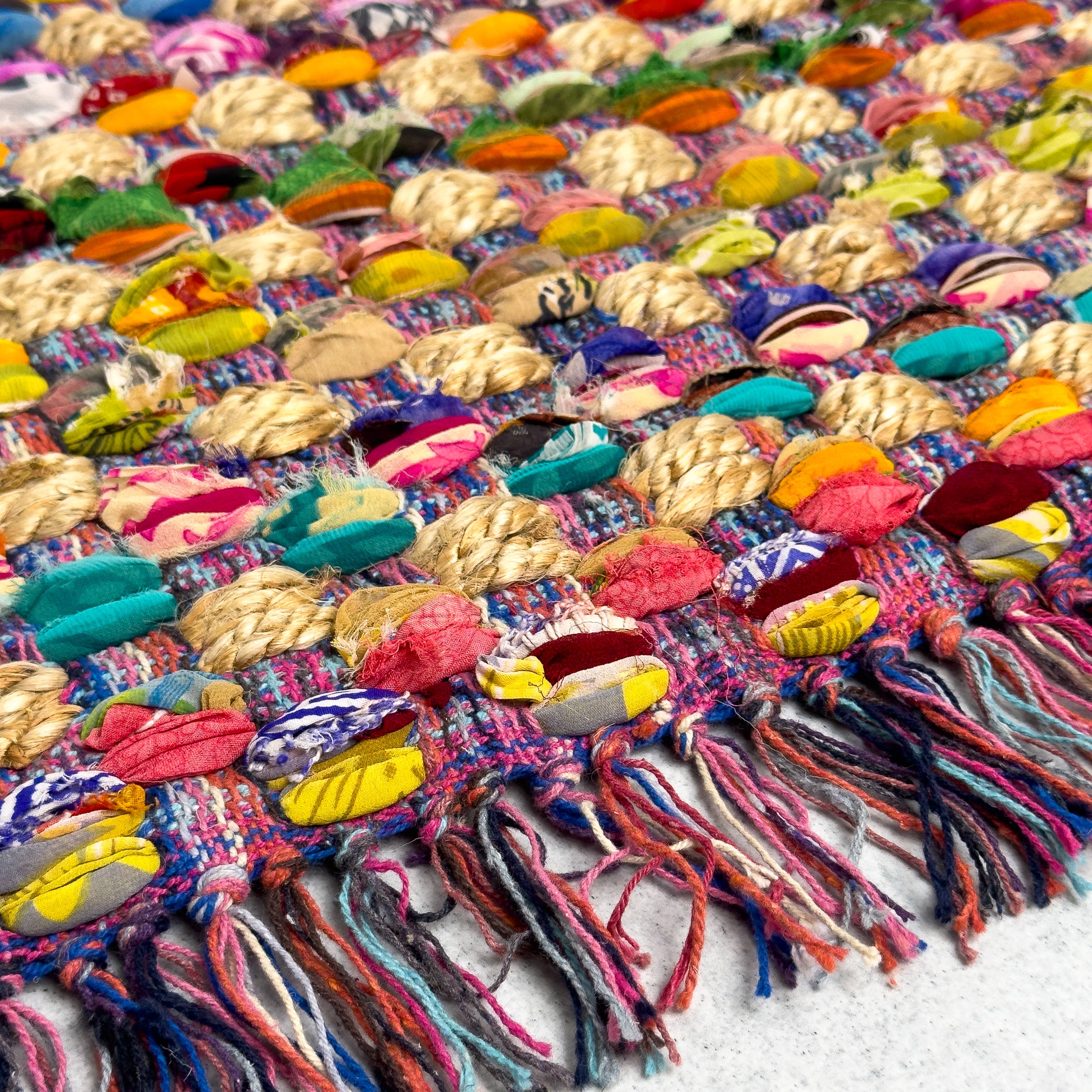 Colorful Jute Rug with Fringe