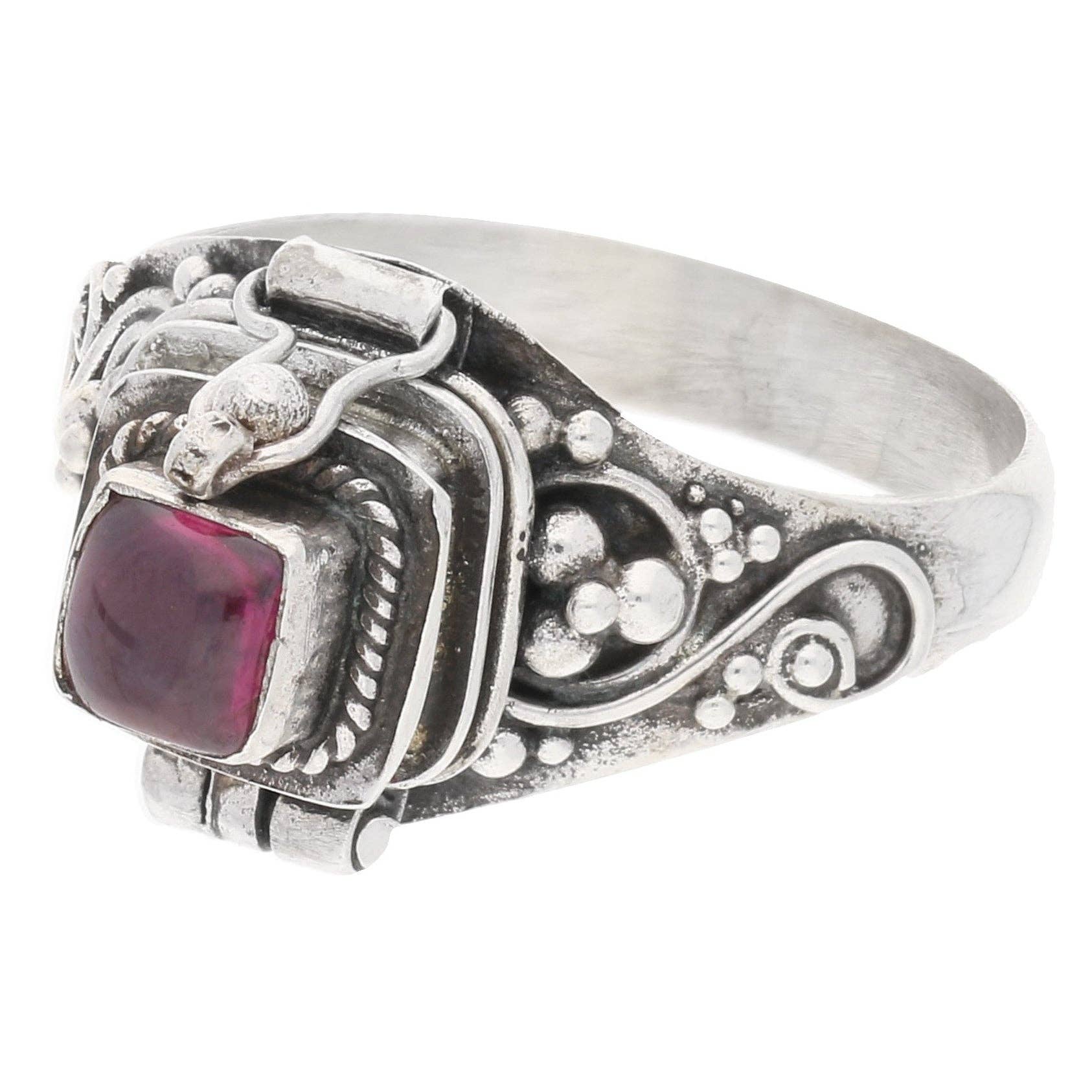 Sterling Silver Square Gemstone Poison Box Locket Ring: Citrine / 6