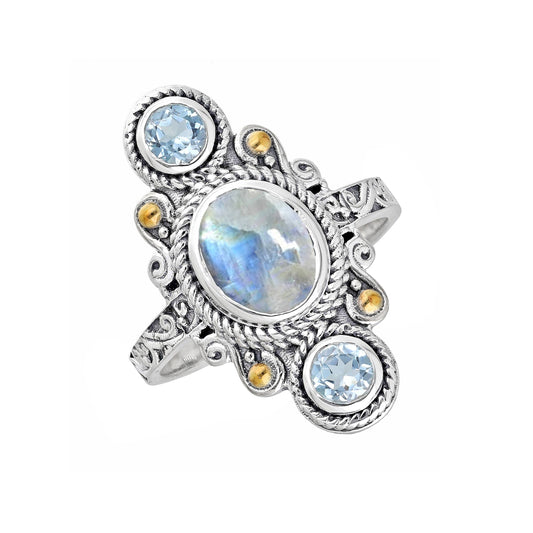 Rainbow Moonstone Sterling Silver Statement Rings: 8