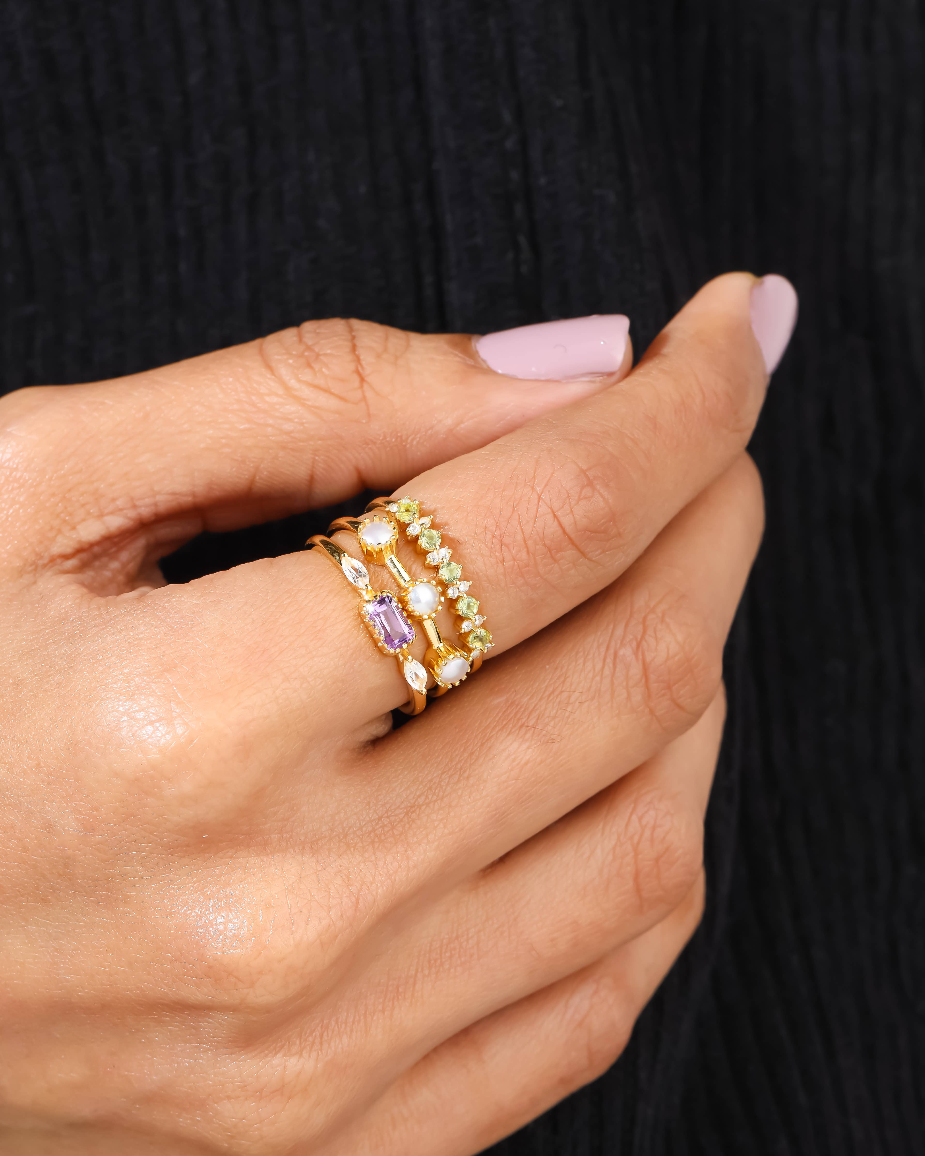 Gold Plated Over Silver Amethyst Set of 3 Rings: 7