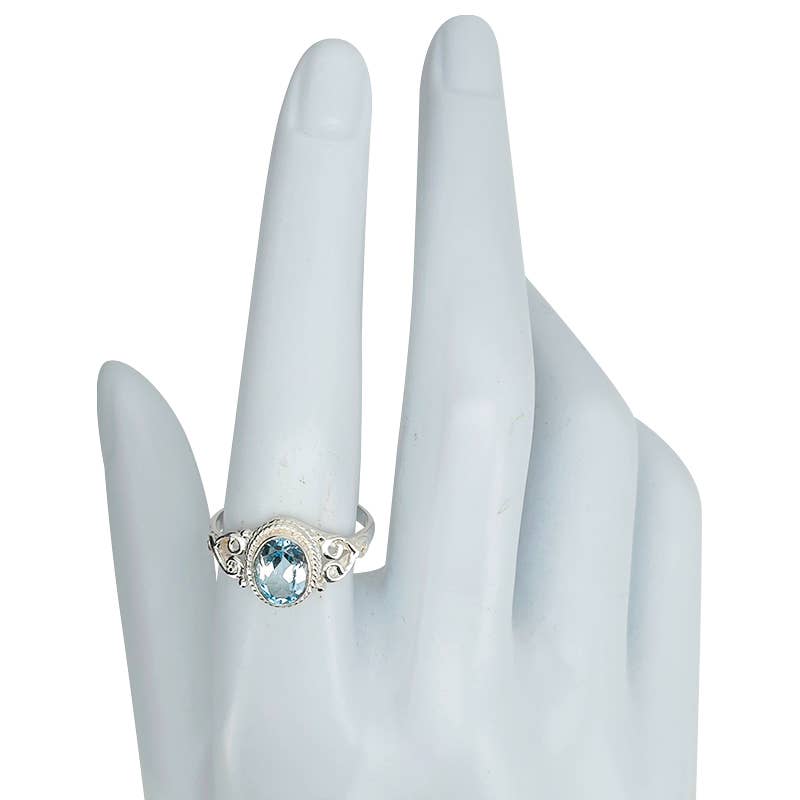 Faceted Blue Topaz Sterling Silver Ring: 7