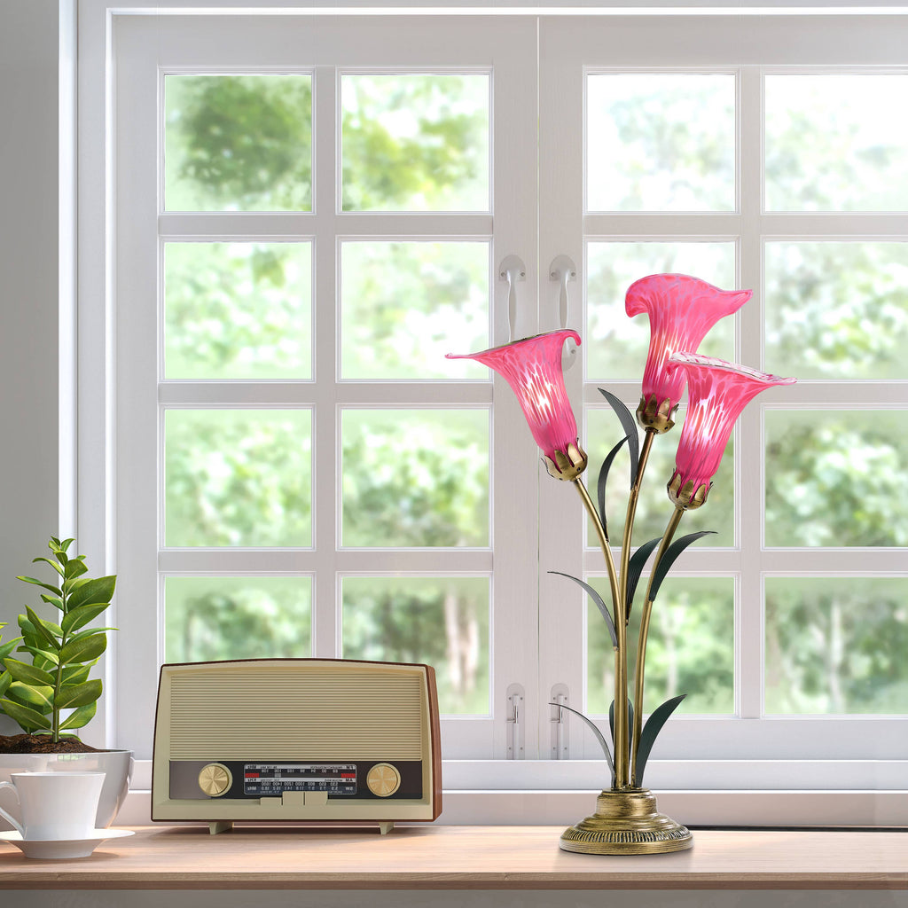 23.5"H Fuchsia 3 Shade Handblown Glass Calla Lily Table Lamp