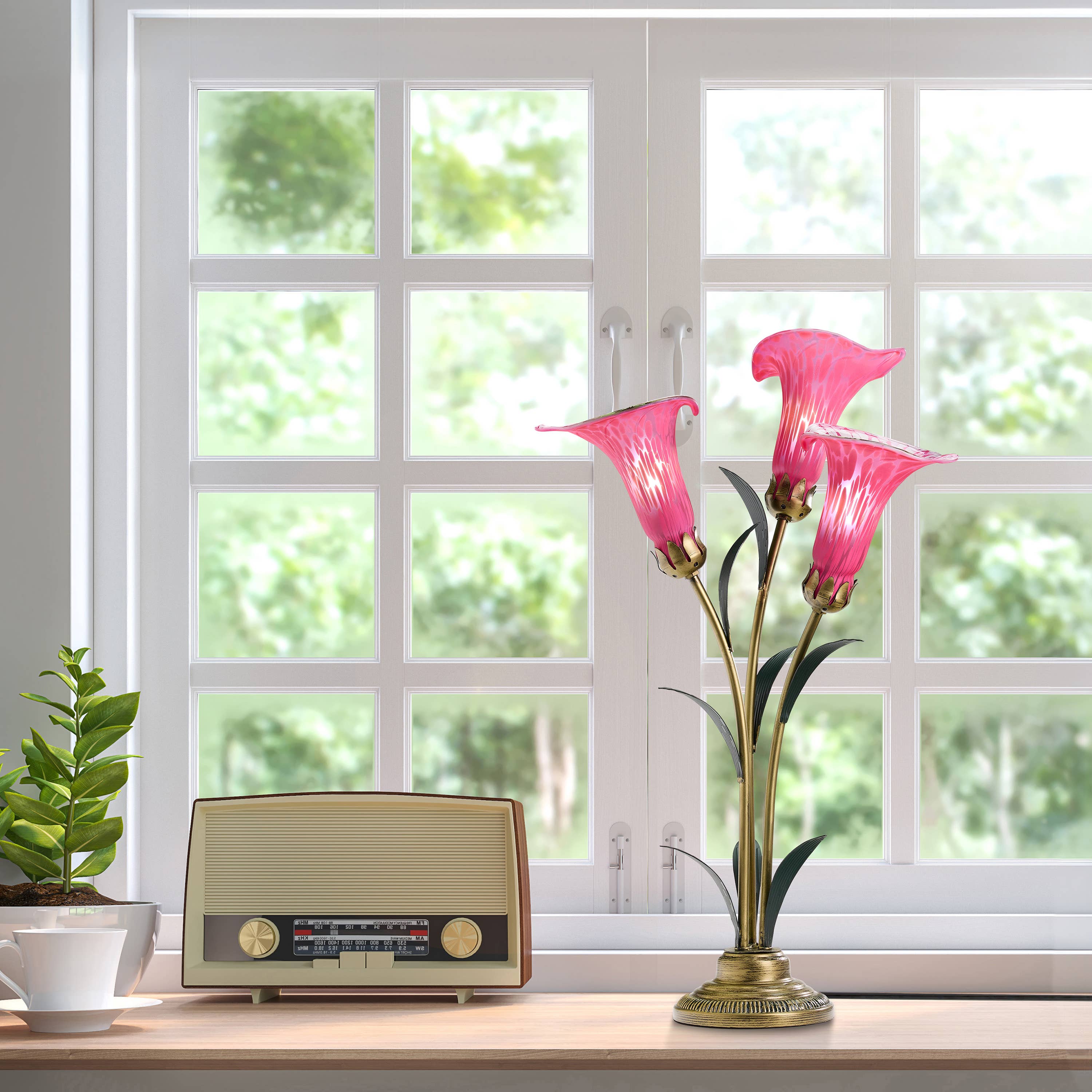 23.5"H Fuchsia 3 Shade Handblown Glass Calla Lily Table Lamp