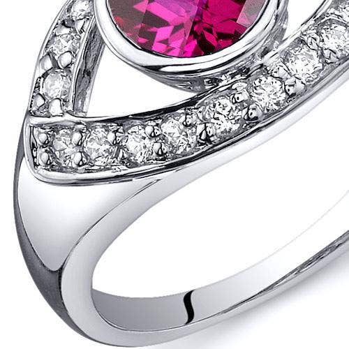 Created Ruby Round Cut Sterling Silver Ring Size 7