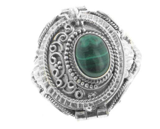 Medieval Eye - Gemstone Poison Box Locket Ring in Sterling Silver: Tiger Eye / 7
