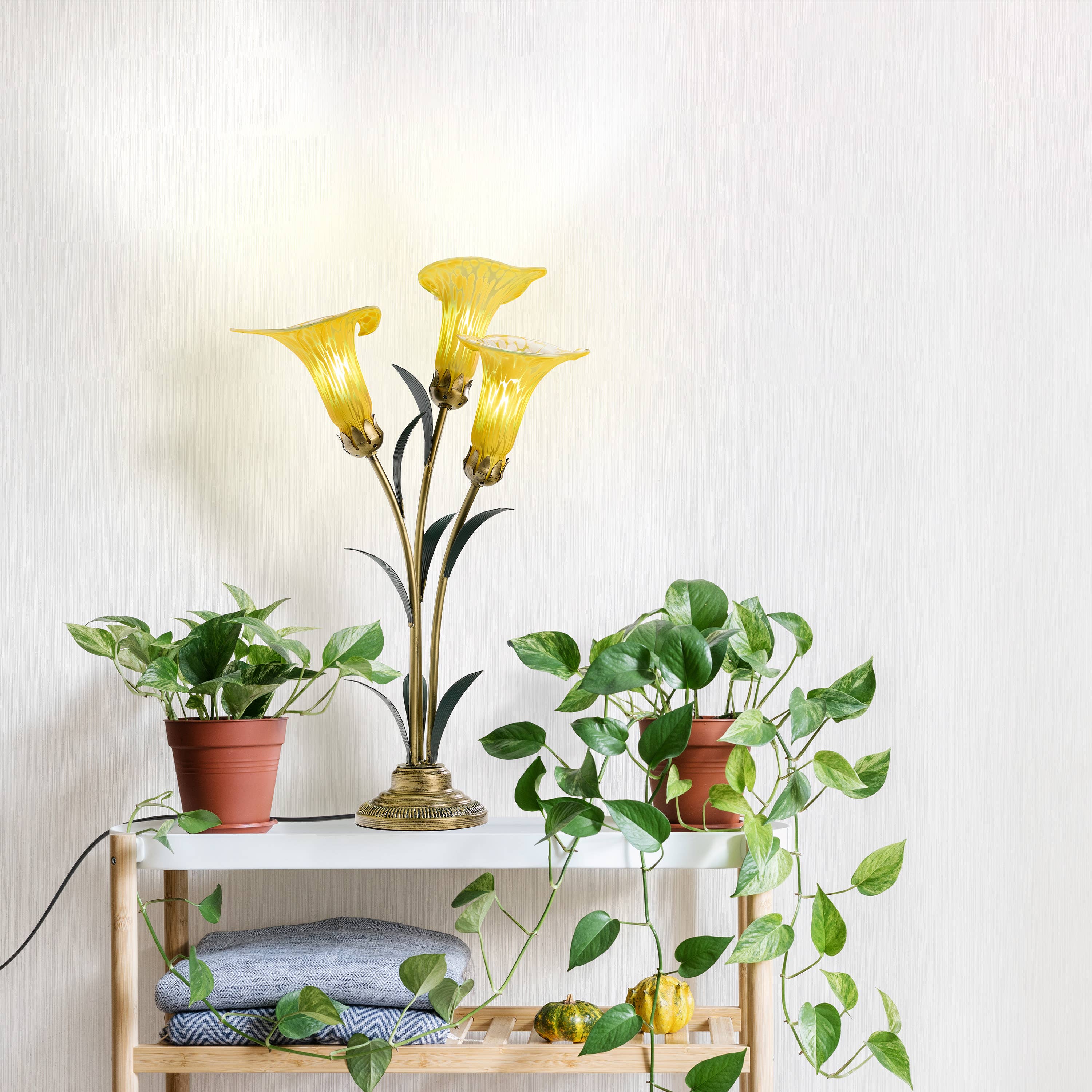 23.5" 3-Light Yellow Handblown Glass Calla Lily Table Lamp