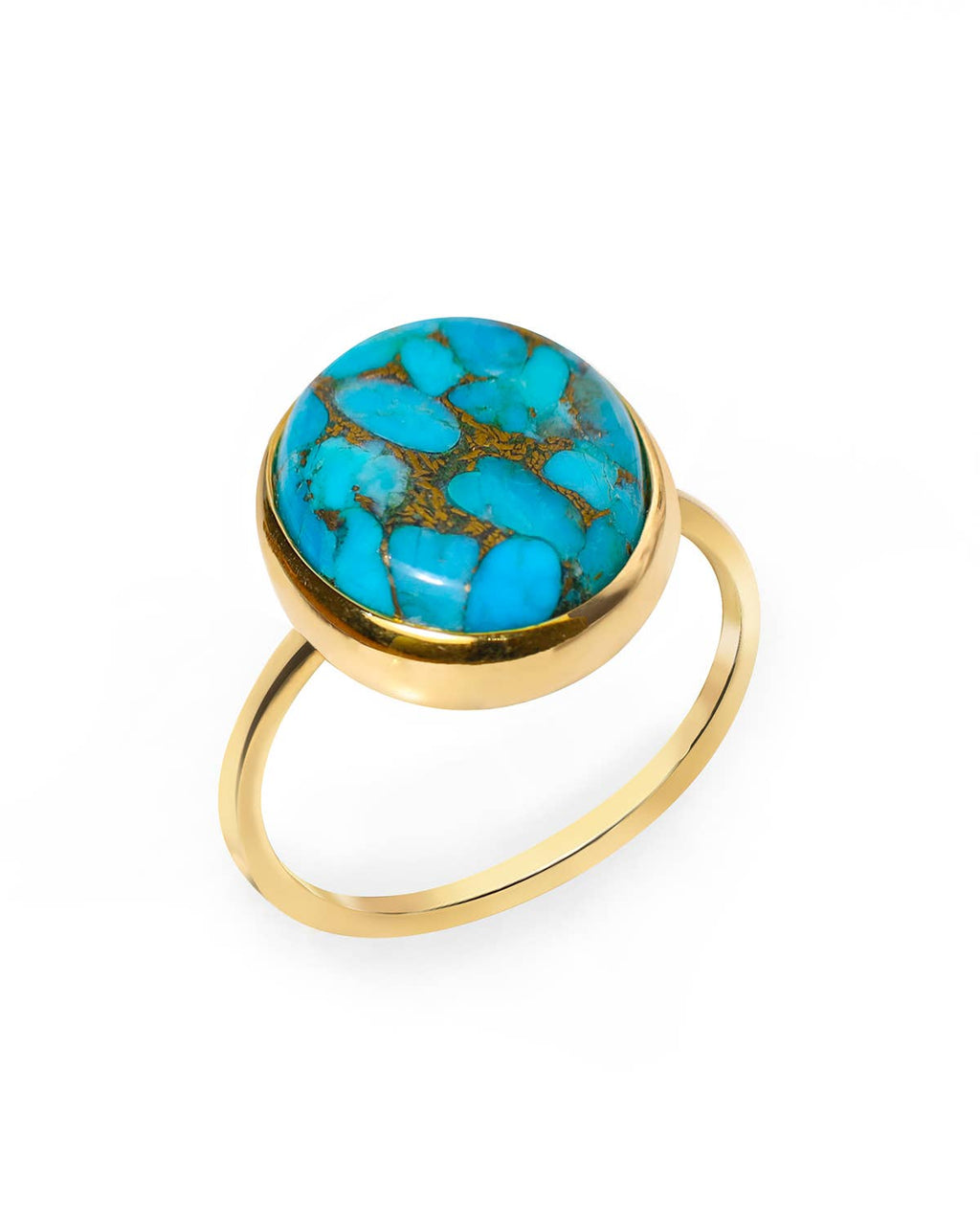 Blue Copper Turquoise Gold Plated Over Sterling Silver Ring: 7