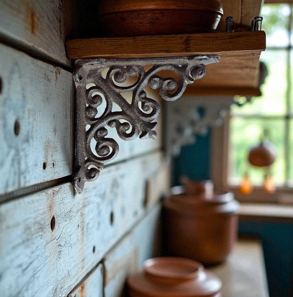 Vintage Scroll Cast Iron Shelf Bracket - Decorative Rustic Shelf Support