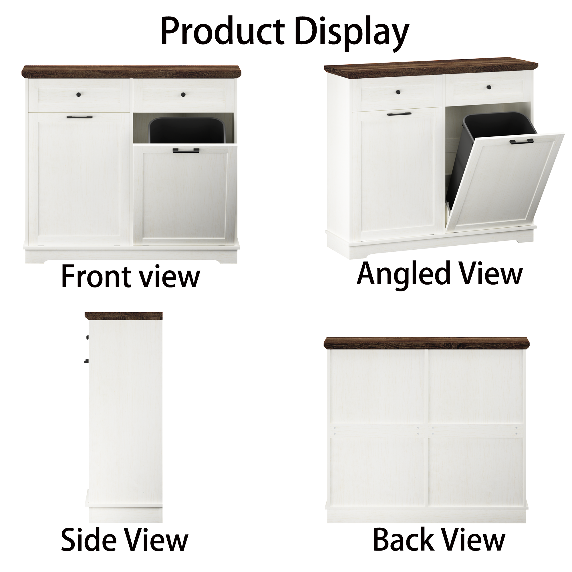 20 Gallon Double Tilt Out Trash Can Cabinet Freestanding Trash Bin Cabinet Wood Garbage Recycling Cabinet with Hideaway Drawer Pet Proof Trash Can Holder for Kitchen Living Room, Antique White: Default