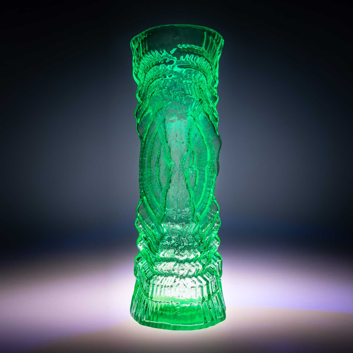 Green Uranium Glass Vase - Big Tree, Glass, Czech Republic