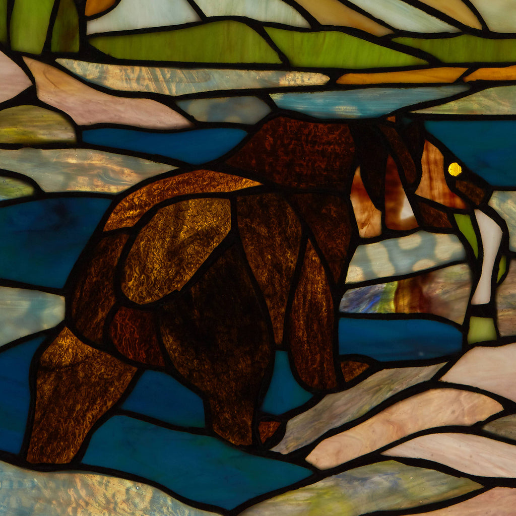14"H Brown Bear Stained Glass Window Panel