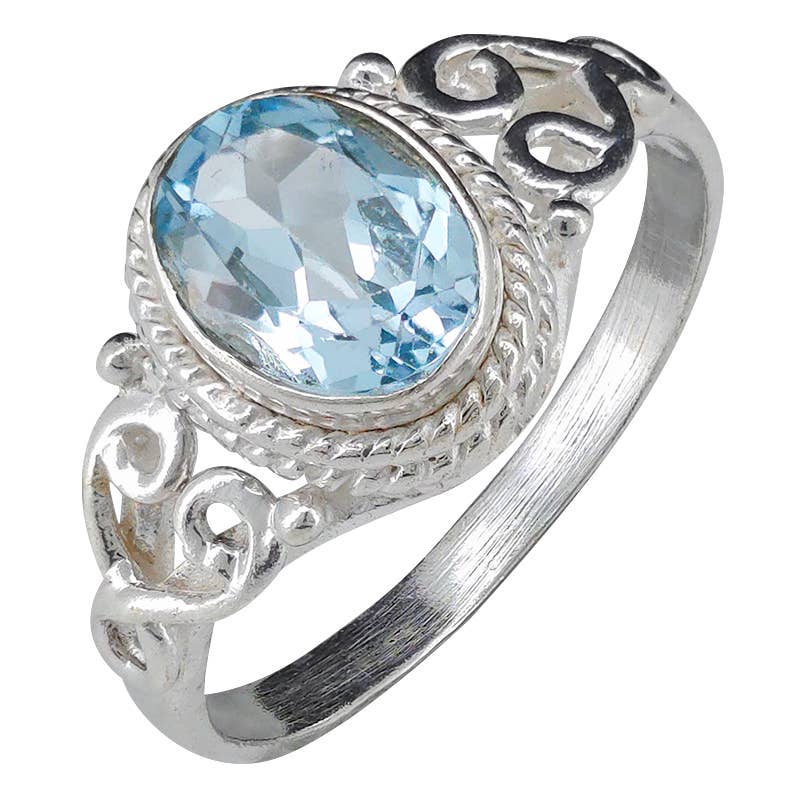 Faceted Blue Topaz Sterling Silver Ring: 7