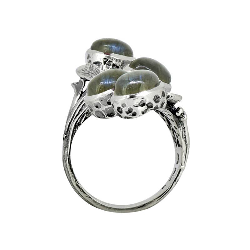 925 Silver Labradorite Leaflight Quartet Statement Ring: 10