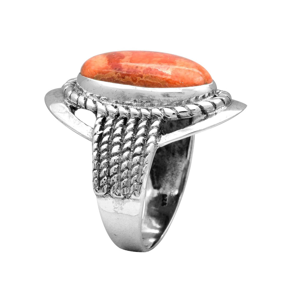 925 Sterling Silver Orange Mohave Turquoise Textured Ring: 7