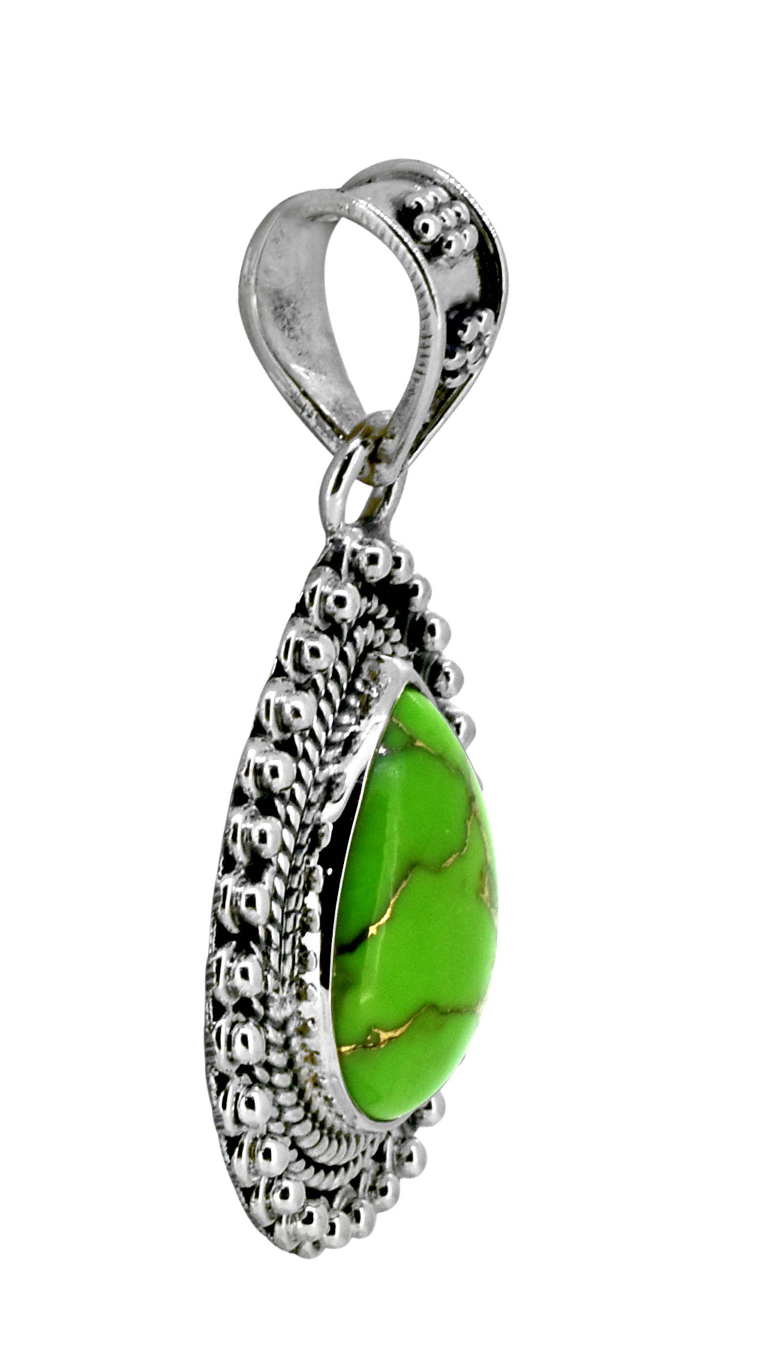 Green Copper Turquoise 925 Sterling Silver Chain Pendant