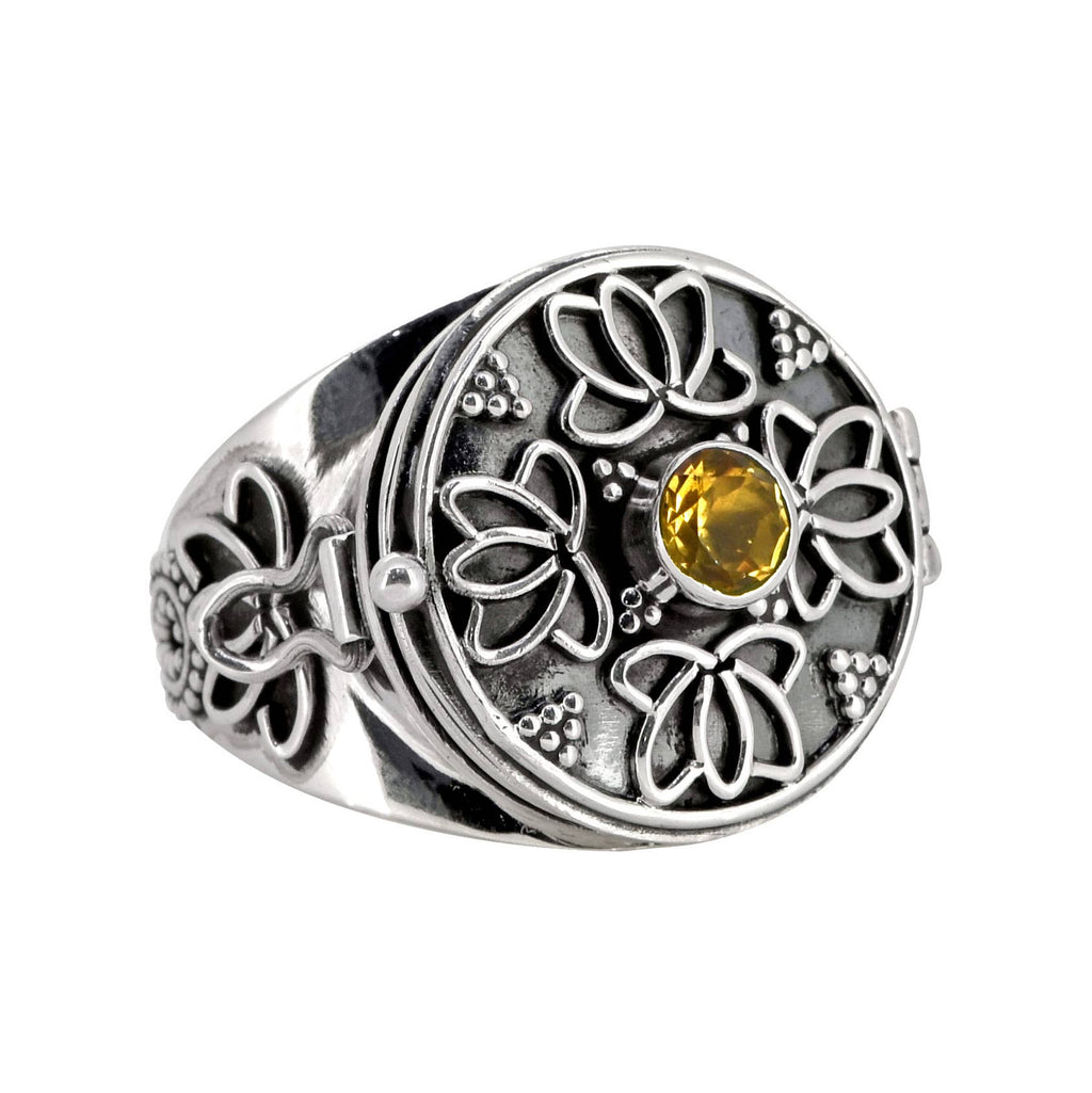 925 Sterling Silver Citrine Flower Style Statement Ring: 8