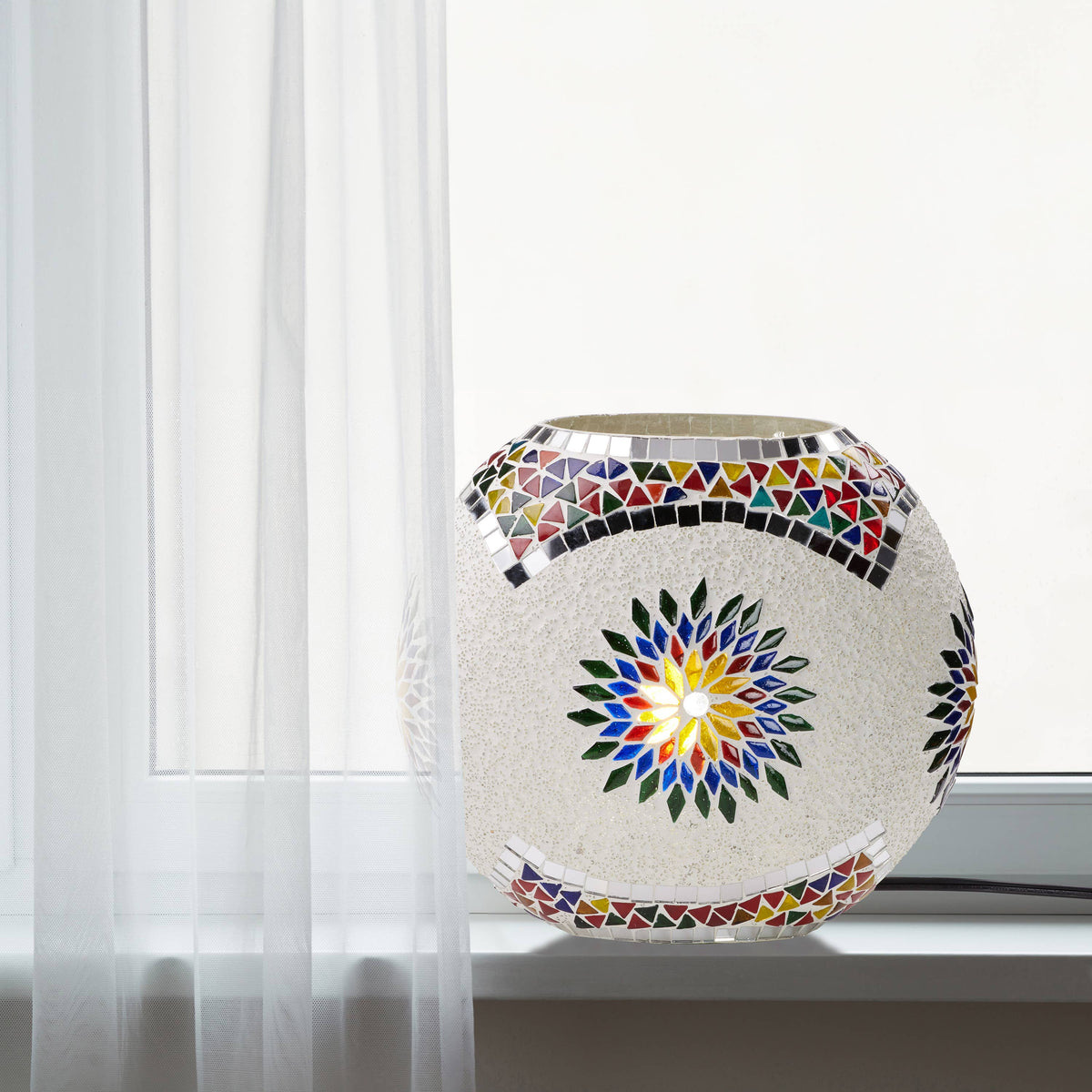 9.5" Geometric Mosaic Glass Oval Globe Accent Lamp