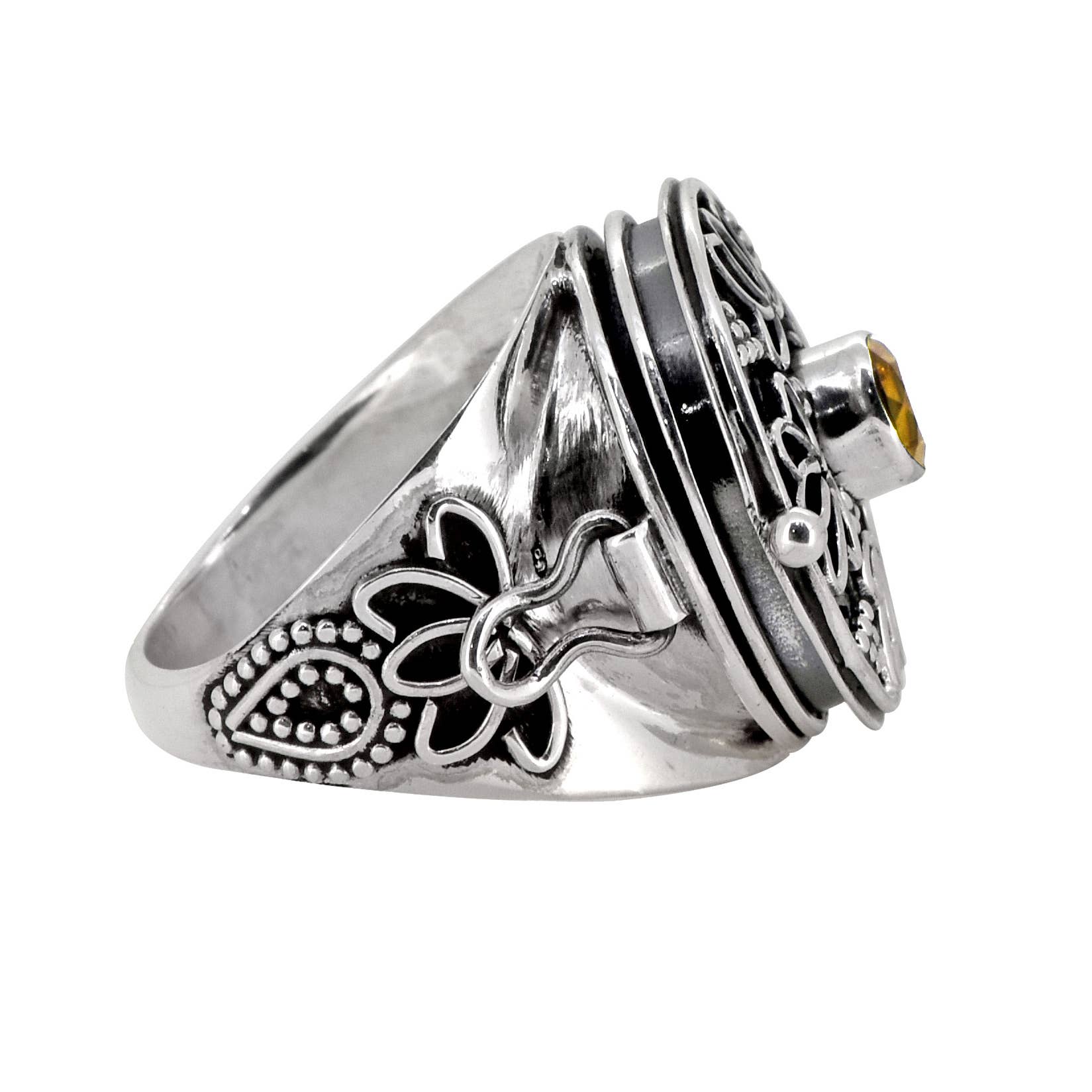 925 Sterling Silver Citrine Flower Style Statement Ring: 8