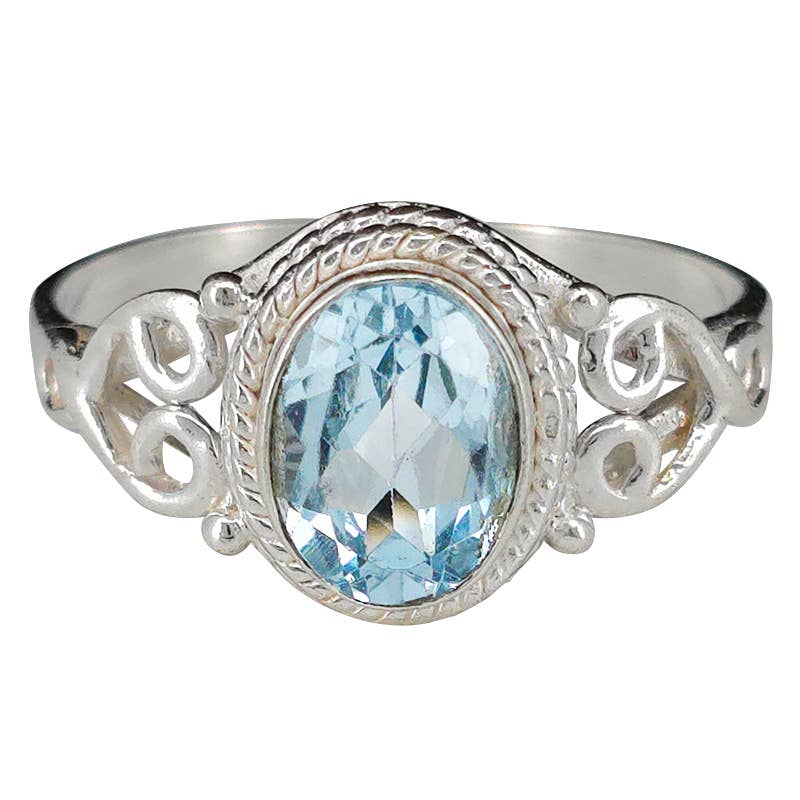 Faceted Blue Topaz Sterling Silver Ring: 7