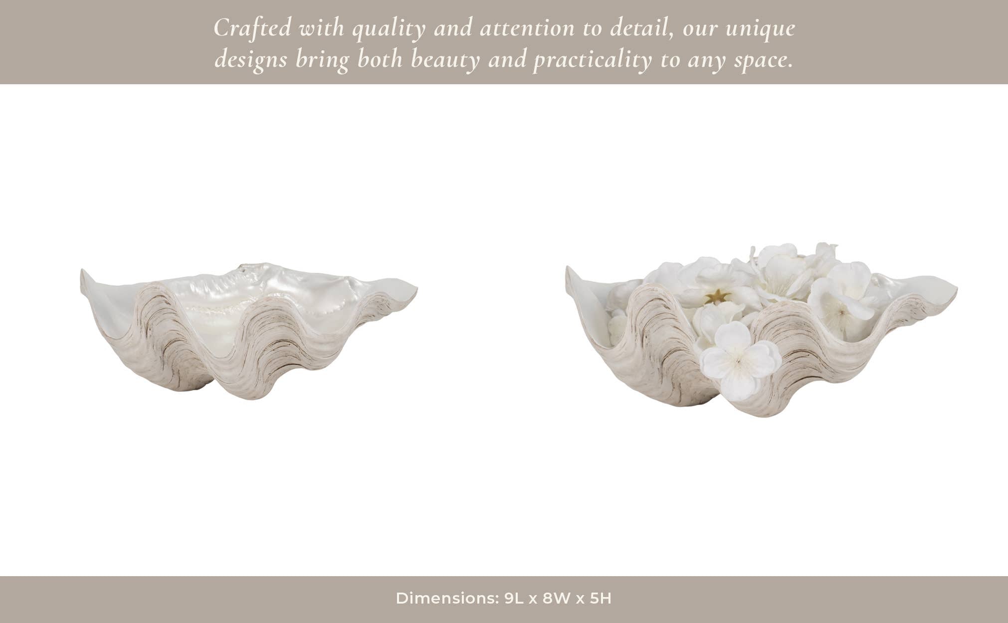 Decorative Bowl - Ivory Resin Coastal Pearlized Shell, 9 in.